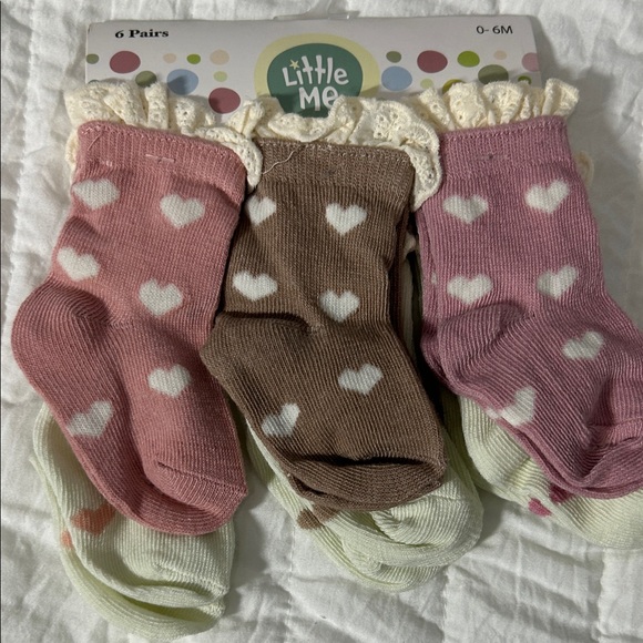 Little Me Heart Pattern Baby Socks - Pink, Brown, Cream - Picture 4 of 13